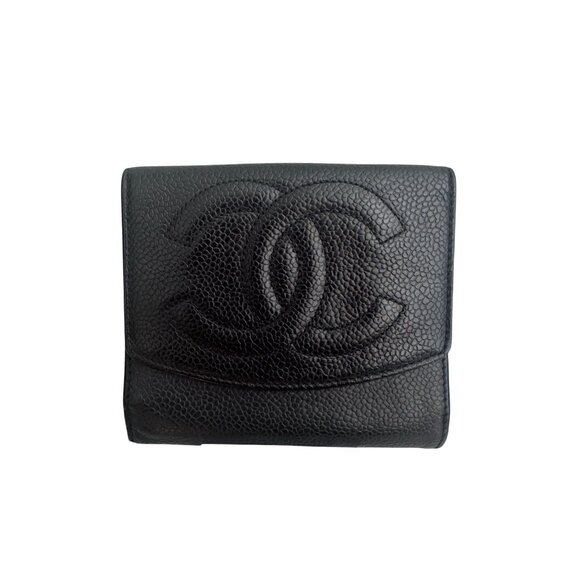 CHANEL Black Caviar Calfskin Bifold Snap Closure Wallet - Picture 1 of 9
